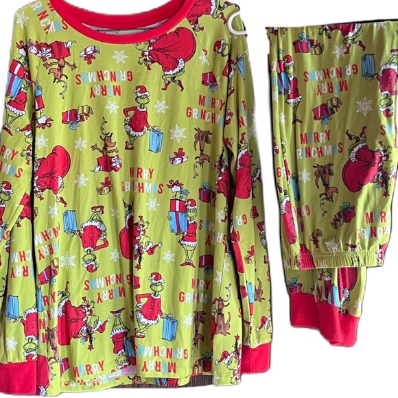 WOMENS SZ MEDIUM DR SUESS THE GRINCH 2 PC PAJAMA OUTFIT - Picture 4 of 6